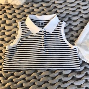 Black and white striped, collared, cropped, top